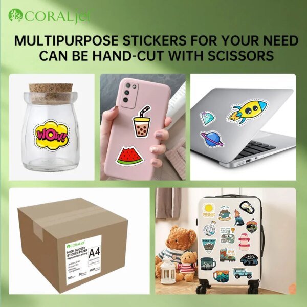 Papel Sticker para calcomanías, autoadhesivo, brillante. Para Inkjet (Glossy Sticker Paper)